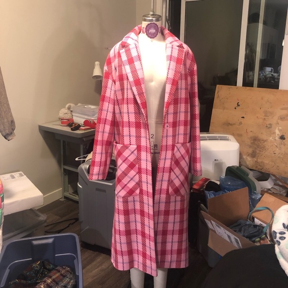 Suzy check side split jacket, pink plaid coat NWT - Picture 3 of 8